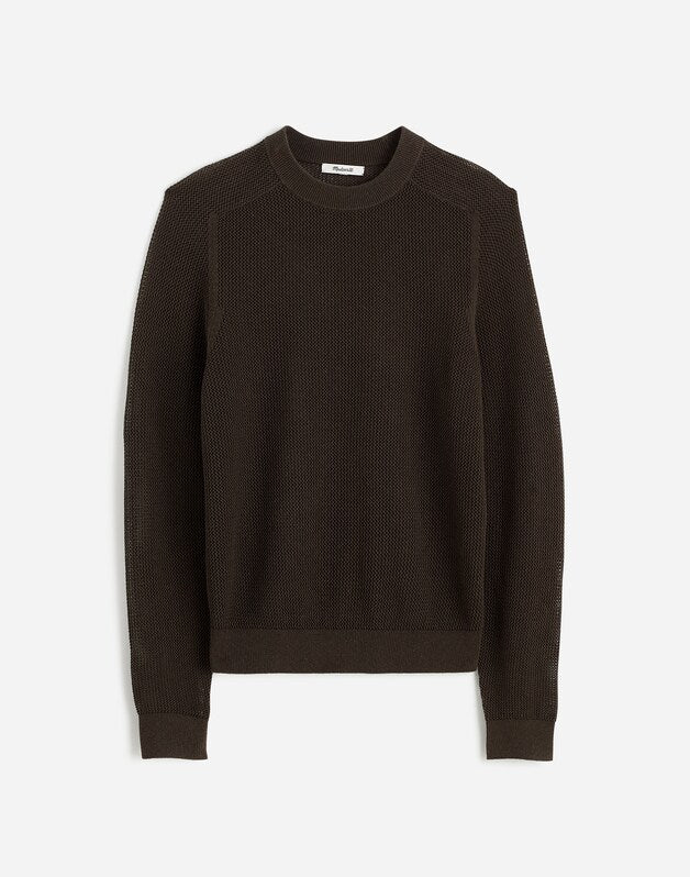 Mesh-Knit Crewneck Sweater in Lightweight Cotton-Linen Blend SOFT CHARCOAL