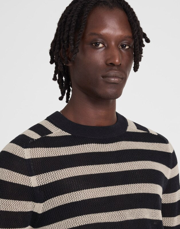 Mesh-Knit Crewneck Sweater in Lightweight Cotton-Linen Blend DARK NAVY