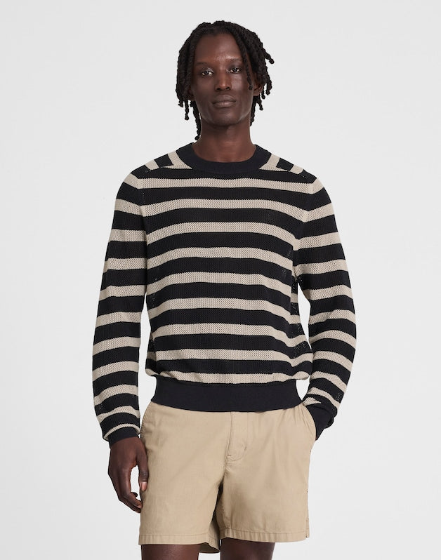 Mesh-Knit Crewneck Sweater in Lightweight Cotton-Linen Blend DARK NAVY