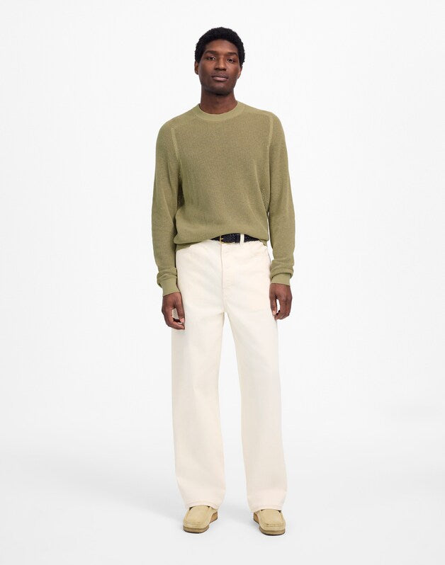 Mesh-Knit Crewneck Sweater in Lightweight Cotton-Linen Blend LIGHT CARGO