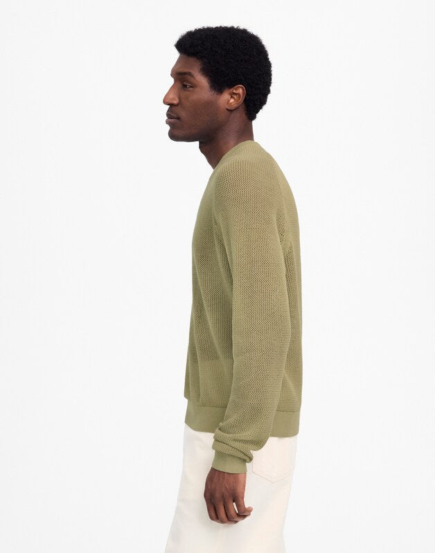 Mesh-Knit Crewneck Sweater in Lightweight Cotton-Linen Blend LIGHT CARGO