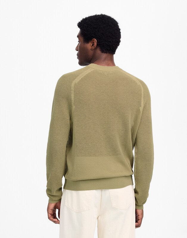Mesh-Knit Crewneck Sweater in Lightweight Cotton-Linen Blend LIGHT CARGO