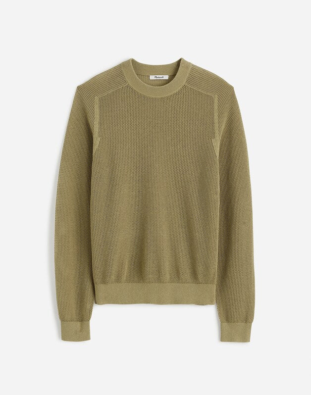 Mesh-Knit Crewneck Sweater in Lightweight Cotton-Linen Blend LIGHT CARGO