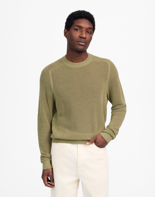 Mesh-Knit Crewneck Sweater in Lightweight Cotton-Linen Blend LIGHT CARGO