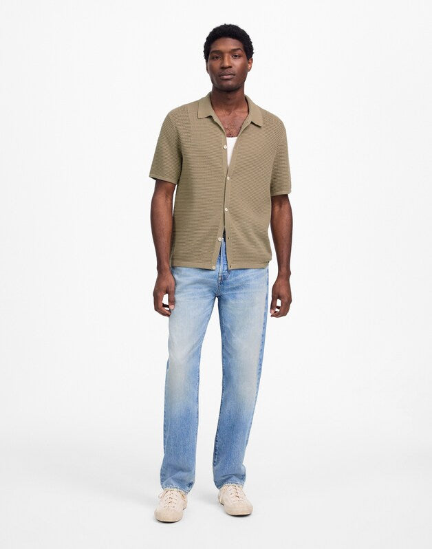Open-Stitch Button-Up Sweater Polo SAGEBRUSH