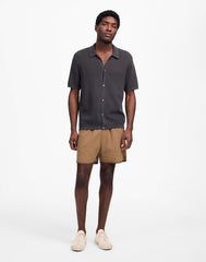 Open-Stitch Button-Up Sweater Polo SOFT CHARCOAL