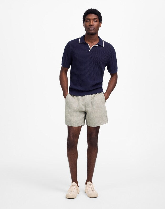 Contrast-Stitch Johnny-Collar Sweater Polo INK