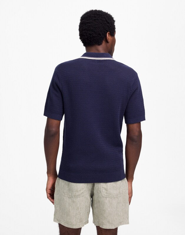 Contrast-Stitch Johnny-Collar Sweater Polo INK