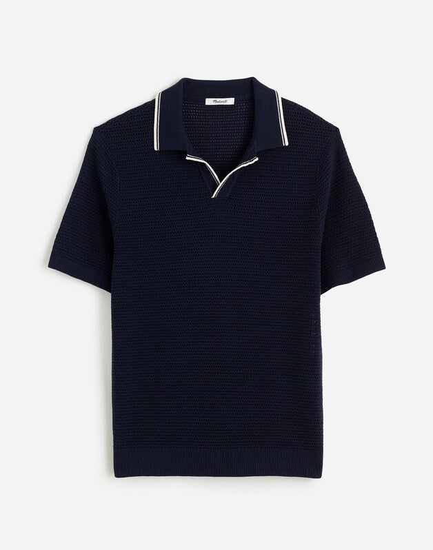 Contrast-Stitch Johnny-Collar Sweater Polo INK