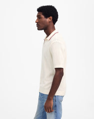 Contrast-Stitch Johnny-Collar Sweater Polo VINTAGE IVORY