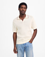 Contrast-Stitch Johnny-Collar Sweater Polo VINTAGE IVORY