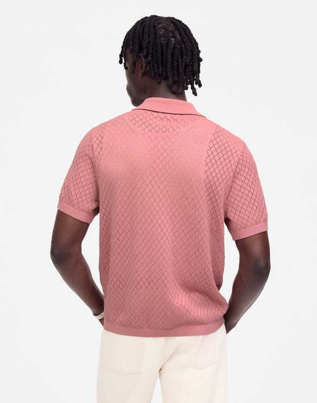Diamond Pointelle-Stitch Sweater Polo WEATHERED BERRY