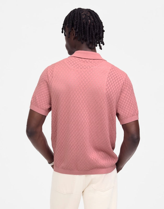 Diamond Pointelle-Stitch Sweater Polo WEATHERED BERRY