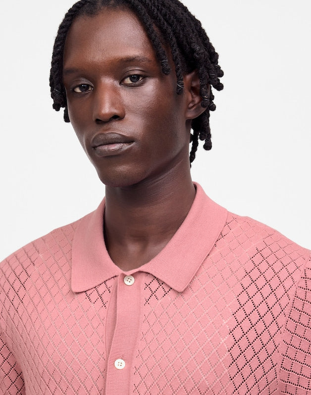 Diamond Pointelle-Stitch Sweater Polo WEATHERED BERRY