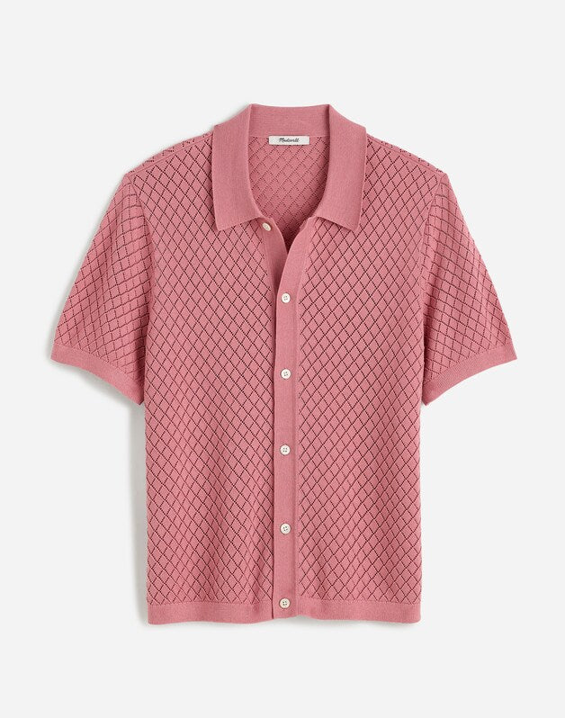 Diamond Pointelle-Stitch Sweater Polo WEATHERED BERRY