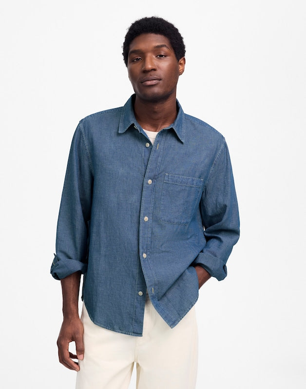 Chambray Button-Up Shirt in Cotton-Linen Blend LORENA WASH