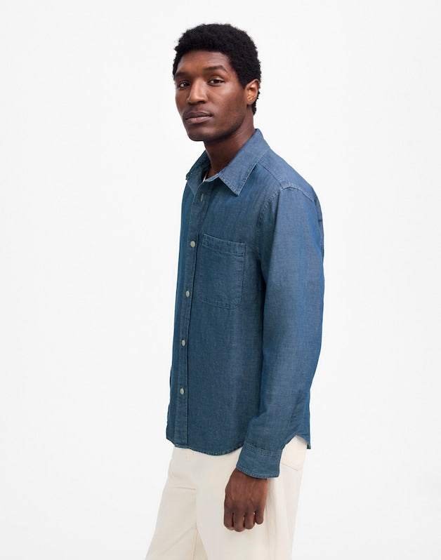 Chambray Button-Up Shirt in Cotton-Linen Blend LORENA WASH