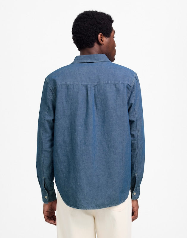 Chambray Button-Up Shirt in Cotton-Linen Blend LORENA WASH