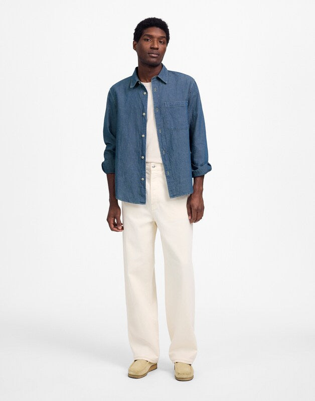 Chambray Button-Up Shirt in Cotton-Linen Blend LORENA WASH