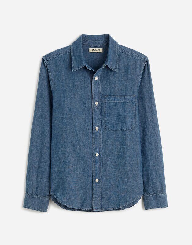 Chambray Button-Up Shirt in Cotton-Linen Blend LORENA WASH