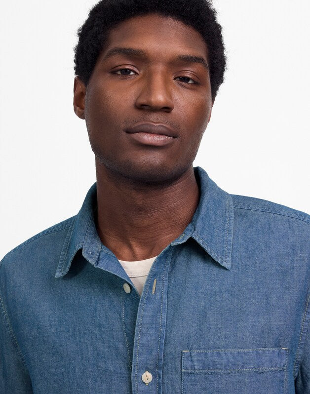Chambray Button-Up Shirt in Cotton-Linen Blend LORENA WASH