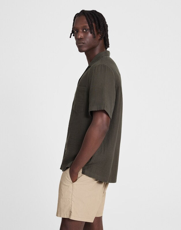 Indigo-Dyed Short-Sleeve Button-Up Shirt DARK SURPLUS