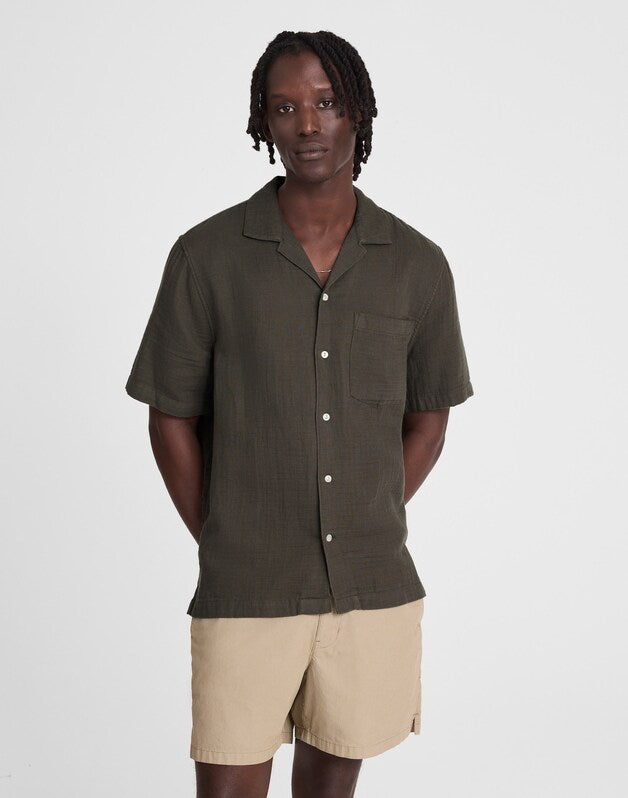 Indigo-Dyed Short-Sleeve Button-Up Shirt DARK SURPLUS