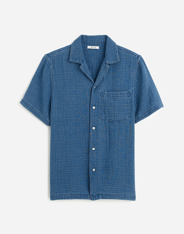 Indigo-Dyed Short-Sleeve Button-Up Shirt LIGHT INDIGO GAUZE