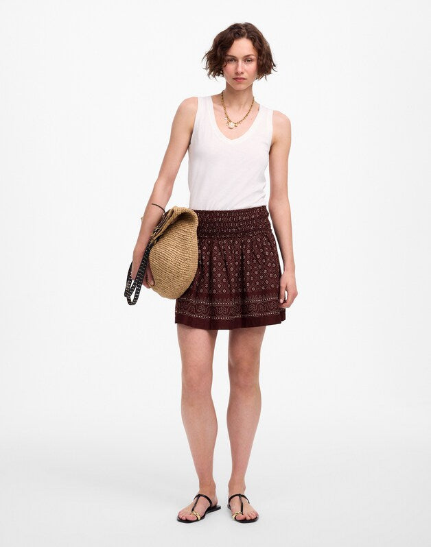 Ruffled Mini Skirt in Paisley Cotton Voile DUSTY PLUM