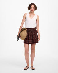 Ruffled Mini Skirt in Paisley Cotton Voile DUSTY PLUM