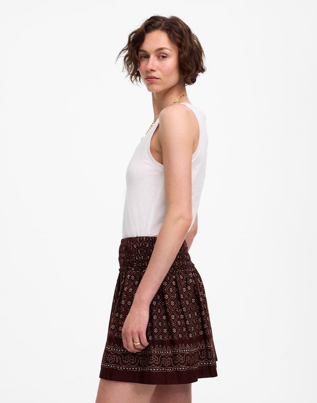 Ruffled Mini Skirt in Paisley Cotton Voile DUSTY PLUM