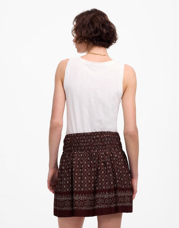 Ruffled Mini Skirt in Paisley Cotton Voile DUSTY PLUM