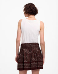 Ruffled Mini Skirt in Paisley Cotton Voile DUSTY PLUM