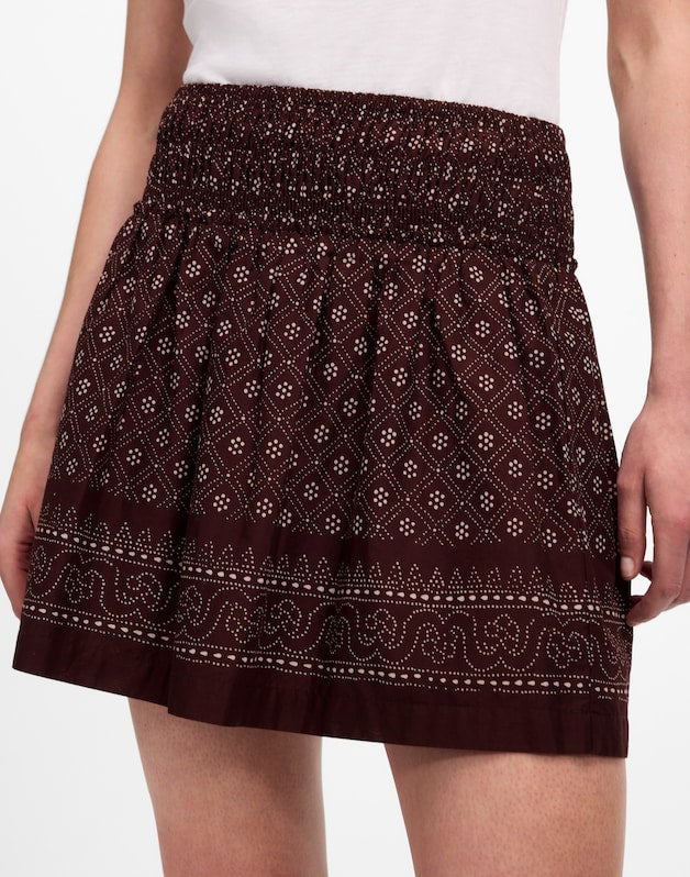 Ruffled Mini Skirt in Paisley Cotton Voile DUSTY PLUM