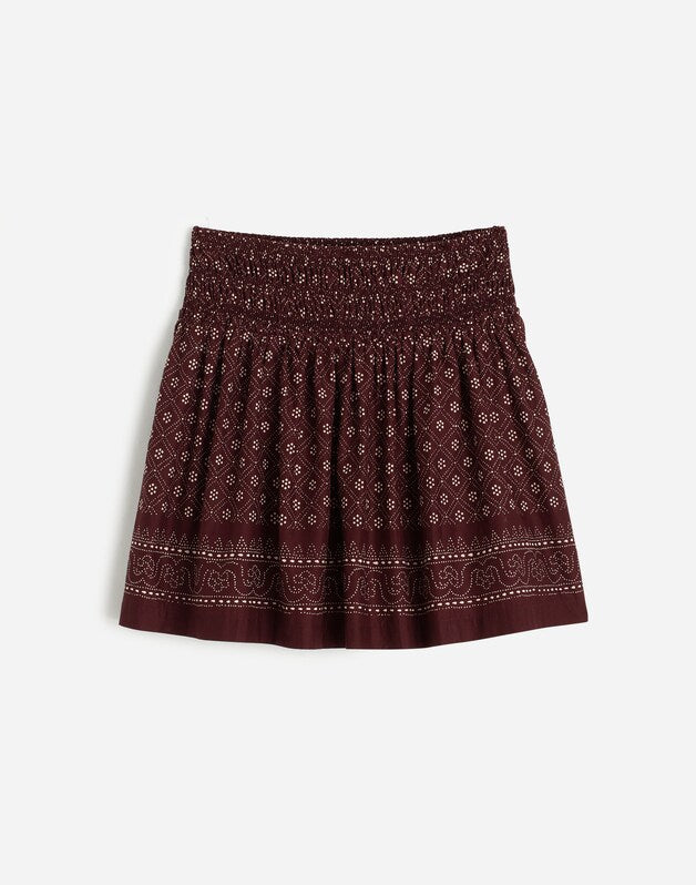 Ruffled Mini Skirt in Paisley Cotton Voile DUSTY PLUM