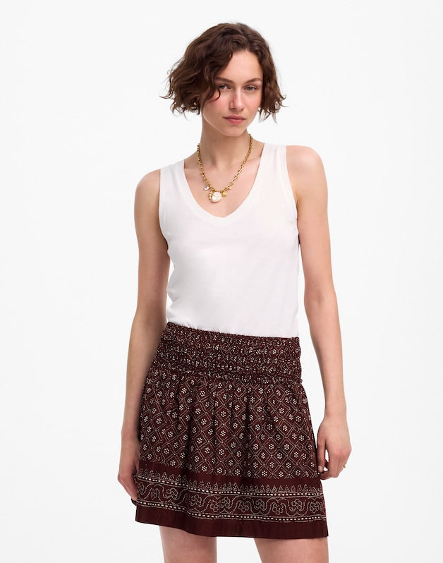 Ruffled Mini Skirt in Paisley Cotton Voile DUSTY PLUM