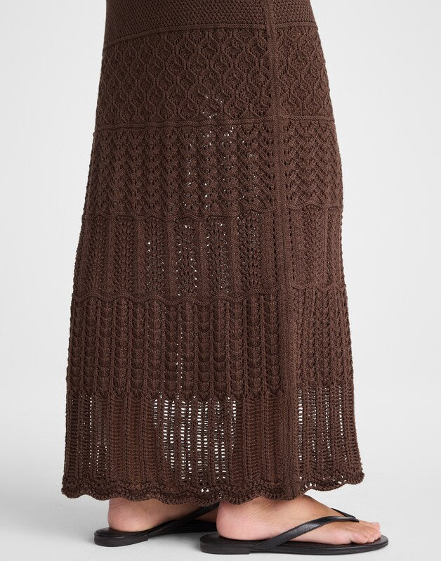 Pointelle-Stitch Maxi Skirt DARK BROWN