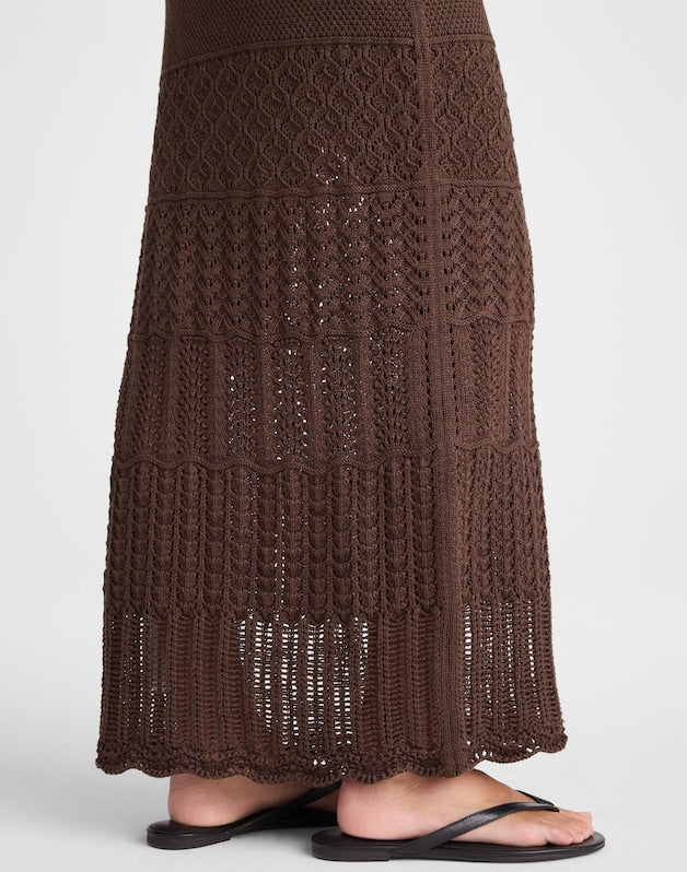 Pointelle-Stitch Maxi Skirt DARK BROWN