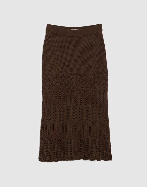 Pointelle-Stitch Maxi Skirt DARK BROWN