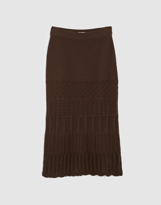 Pointelle-Stitch Maxi Skirt DARK BROWN