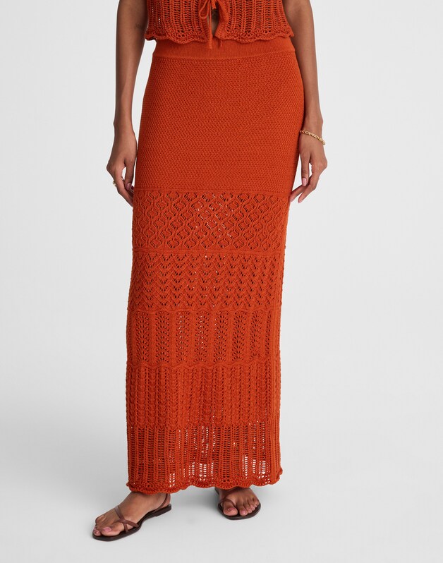 Pointelle-Stitch Maxi Skirt RUSTIC FLAME