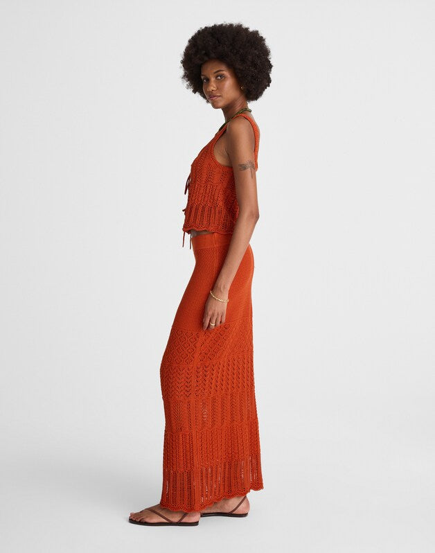 Pointelle-Stitch Maxi Skirt RUSTIC FLAME