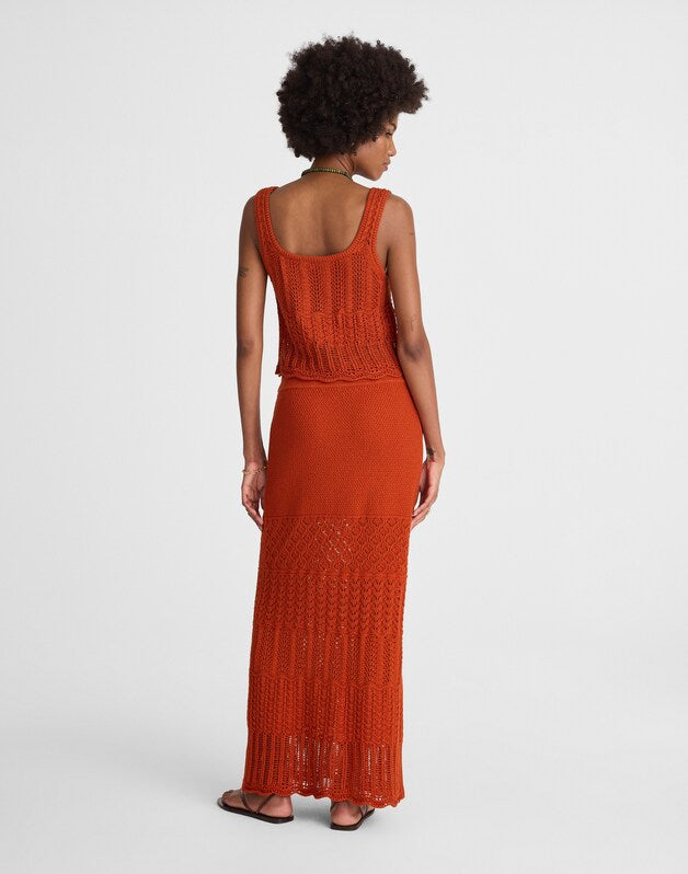 Pointelle-Stitch Maxi Skirt RUSTIC FLAME