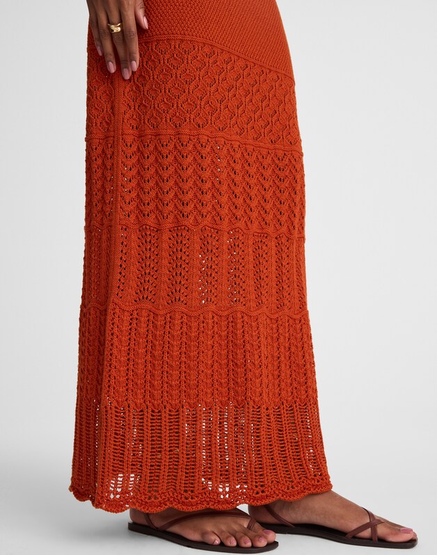 Pointelle-Stitch Maxi Skirt RUSTIC FLAME