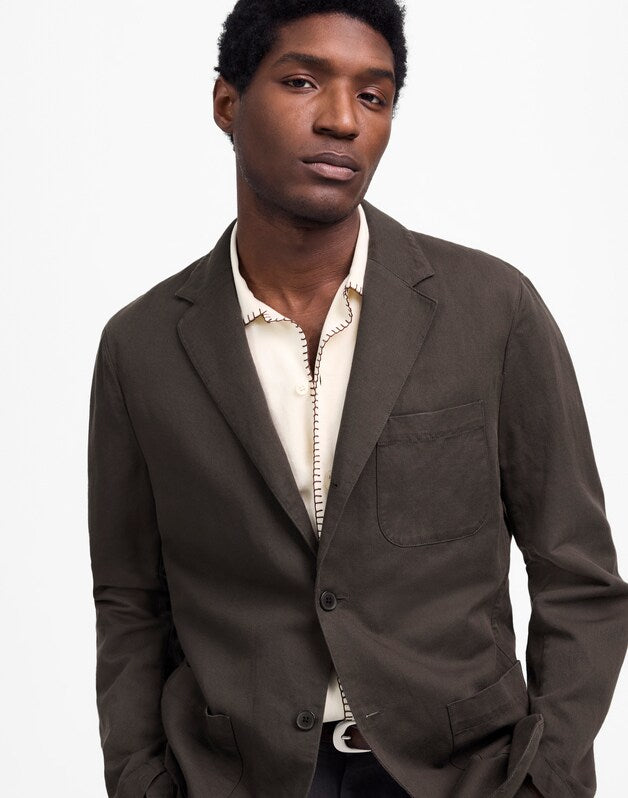 Unstructured Blazer in Cotton-Linen Blend SOFT CHARCOAL