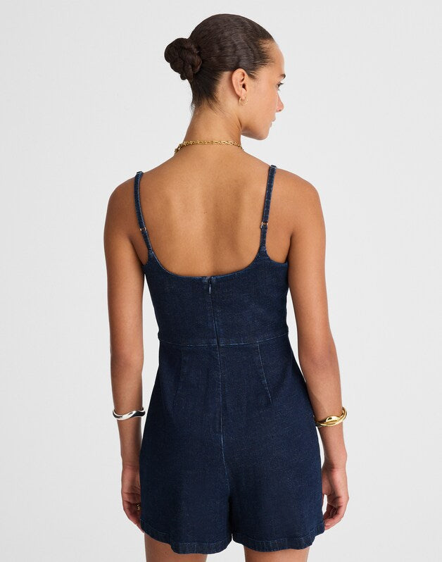 Denim Squareneck Romper in Briant Wash BRIANT WASH