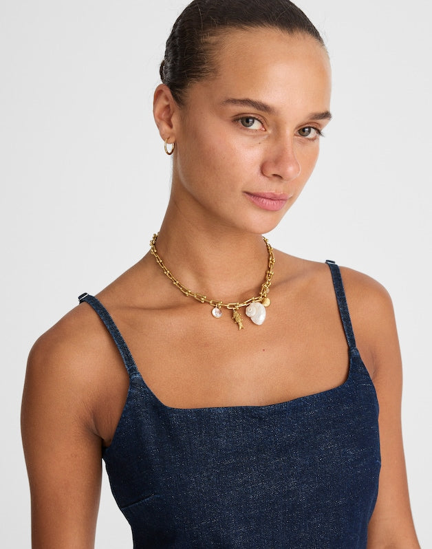 Denim Squareneck Romper in Briant Wash BRIANT WASH