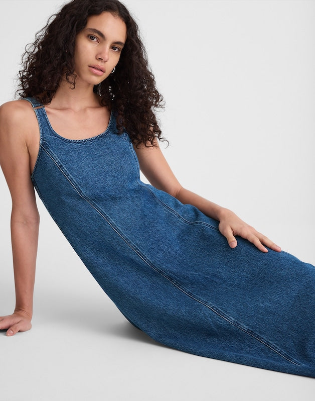 Denim Scoopneck Midi Dress CAMBY WASH