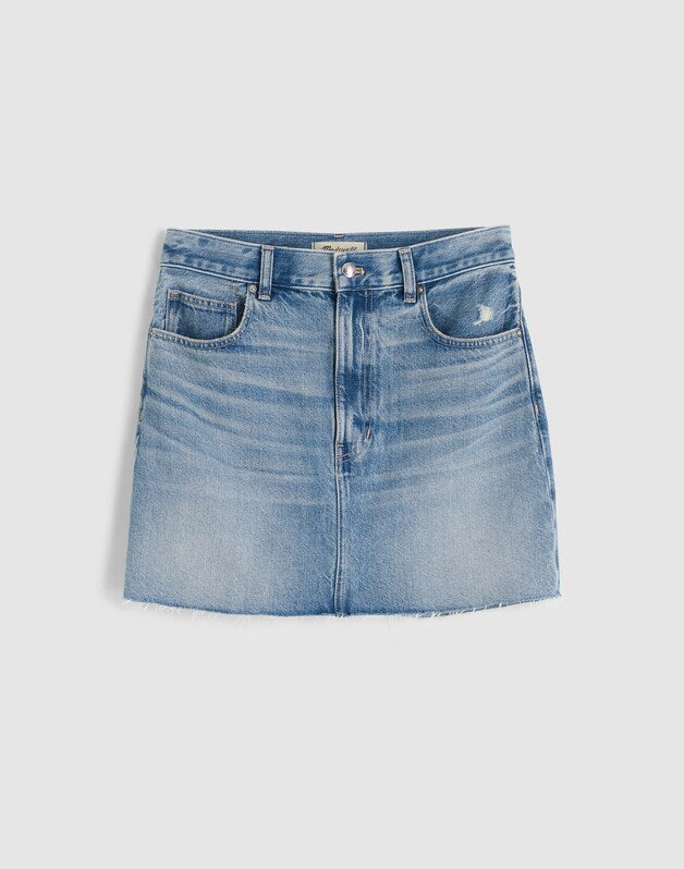 Raw-Hem Denim Mini Skirt in Kelleyville Wash KELLEYVILLE WASH