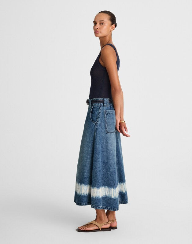 Shibori Denim A-Line Midi Skirt SHIBORI WASH